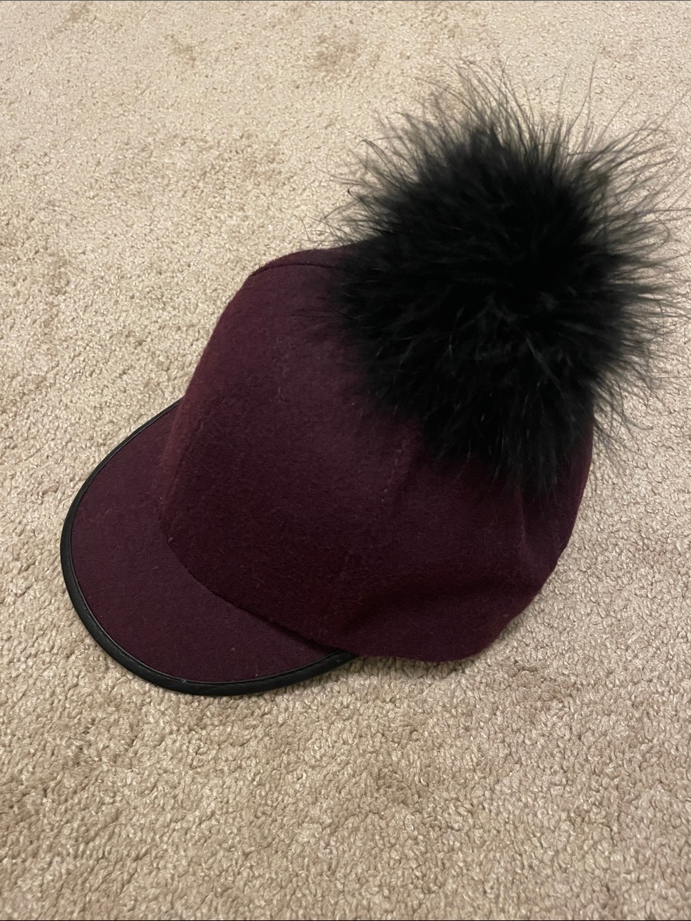 BCBGeneration Burgundy Wool Cap with Black Pom-Pom